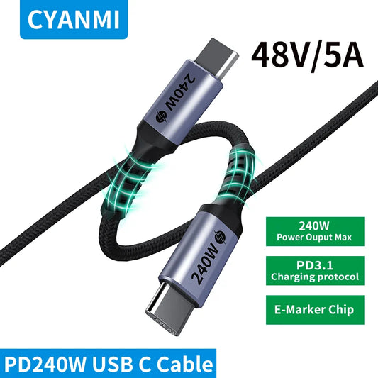 240W USB C to USB Type C Cable USBC PD Fast Charging Cord USB-C Typec Cable 3M for Iphone 15 Pro Max Macbook Samsung POCO