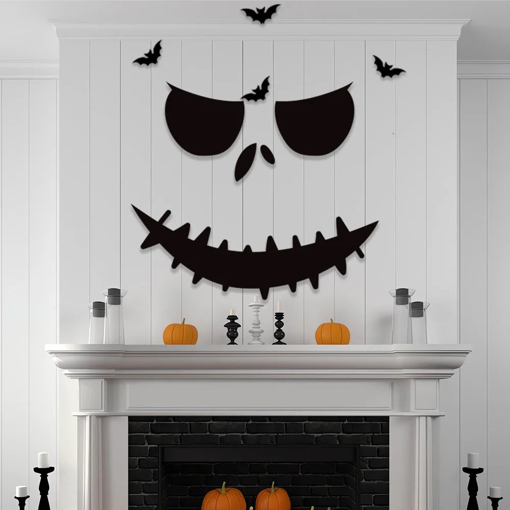 Black Halloween Decoration Skeleton Hand Pumpkin Door Sticker Ghost Festival Party Decor Scar Mouth Wall Sticker Happy Halloween