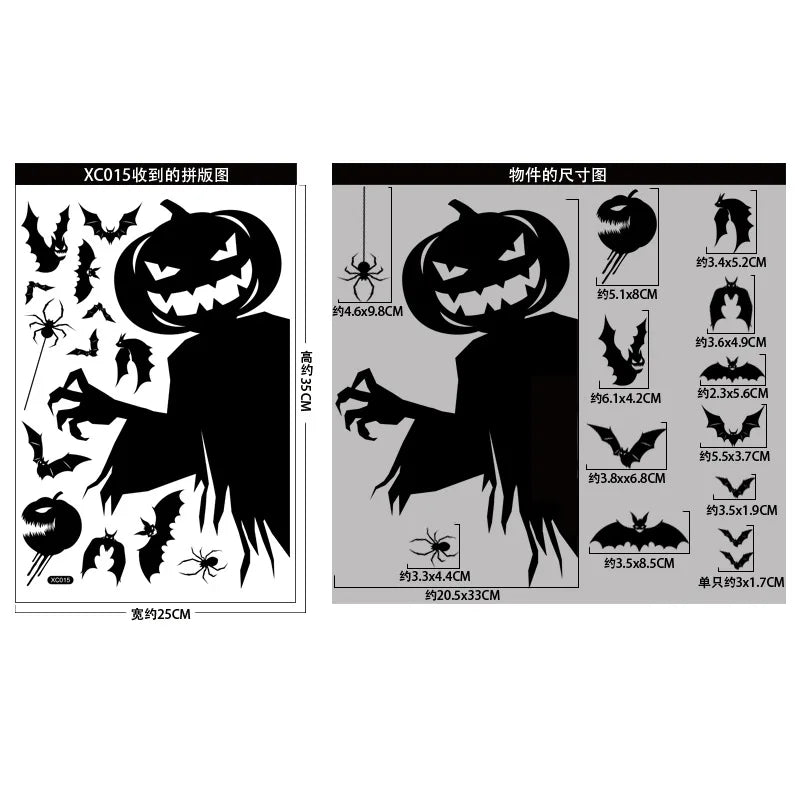 Black Halloween Decoration Skeleton Hand Pumpkin Door Sticker Ghost Festival Party Decor Scar Mouth Wall Sticker Happy Halloween