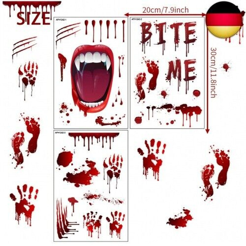 KEELYY Halloween Deko, 25 Pcs Halloween Blutige Aufkleber Bloodstains