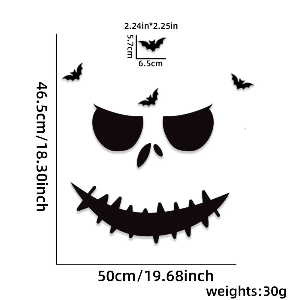 Black Halloween Decoration Skeleton Hand Pumpkin Door Sticker Ghost Festival Party Decor Scar Mouth Wall Sticker Happy Halloween